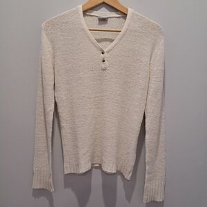 Columbia Cream V-Neck Classic Gorpcore Coastal Grandma Preppy Sweater Womens S